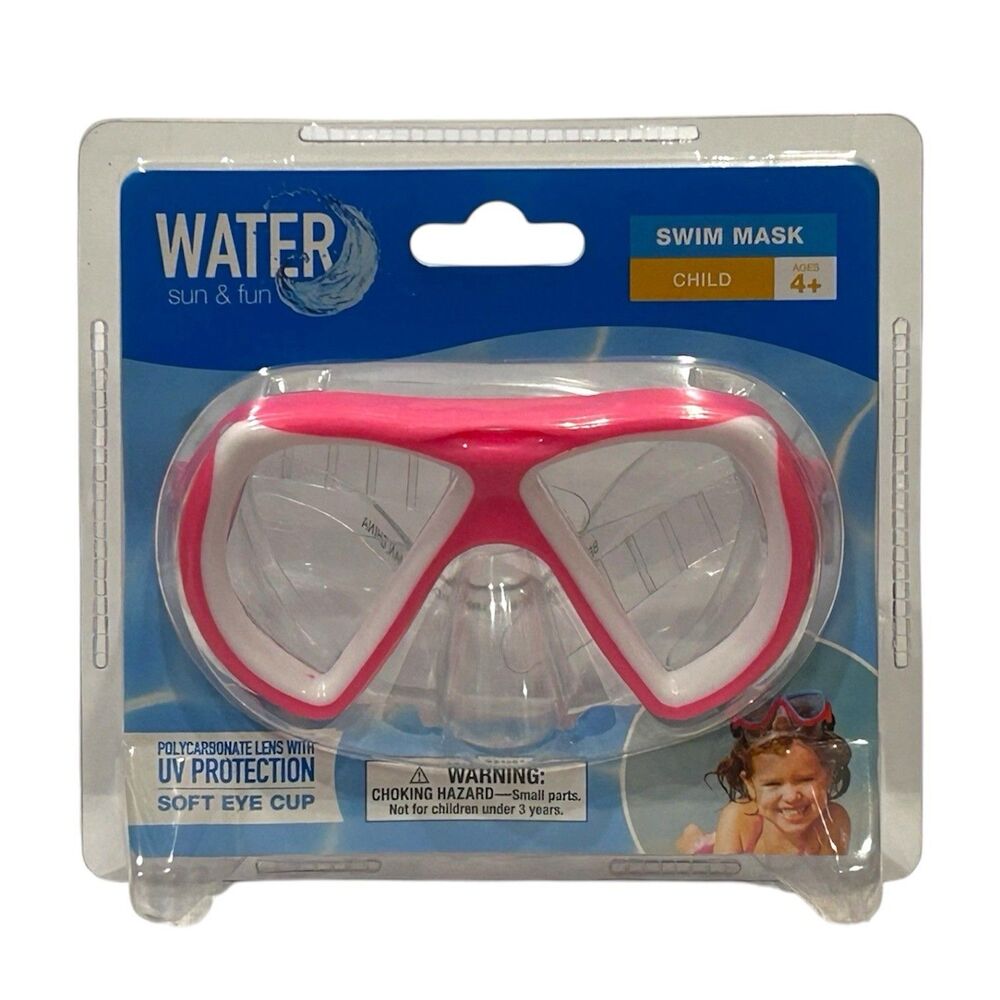 Water Sun & Fun Swim Mask Child 4+ Pink/White Polycarbonate Lens UV Protection